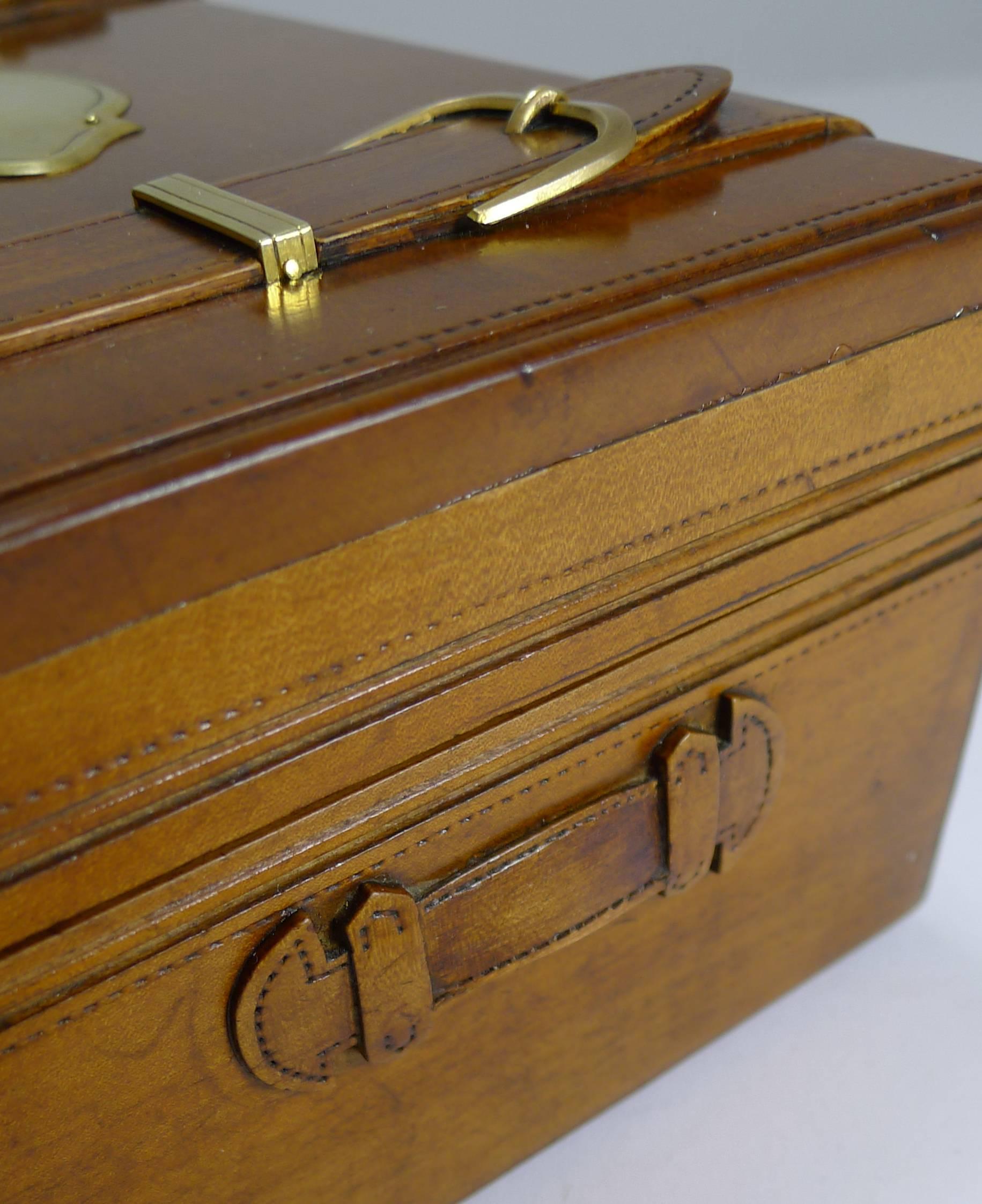 19th Century Hand-Carved French Jewelry Box, Miniature Trunk, circa 1880
