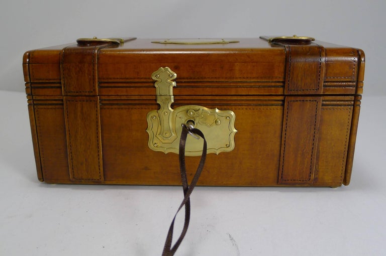 Fruitwood Hand-Carved French Jewelry Box, Miniature Trunk, circa 1880 For Sale