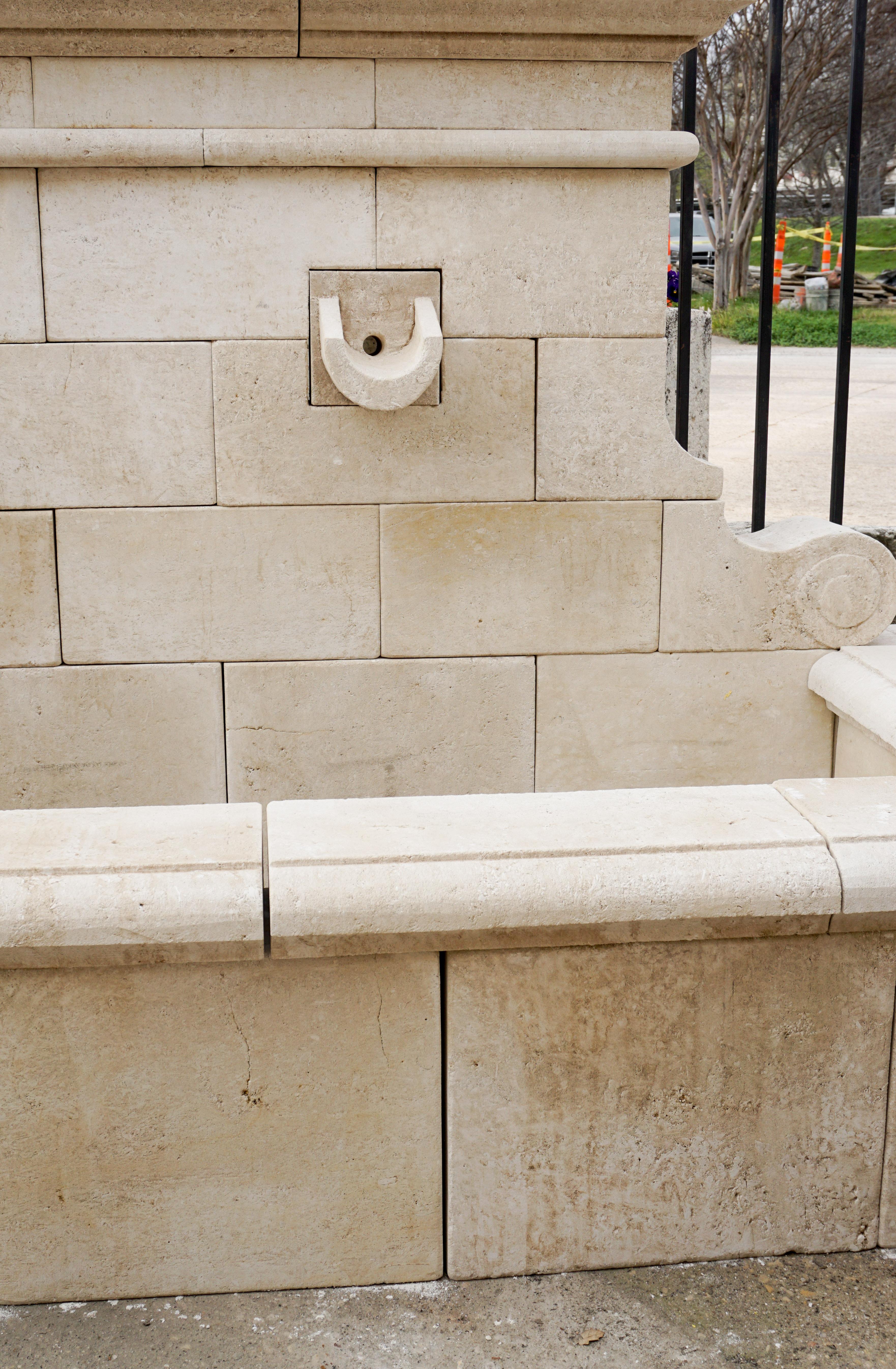 Contemporary Hand Carved French Limestone Wall Fountain