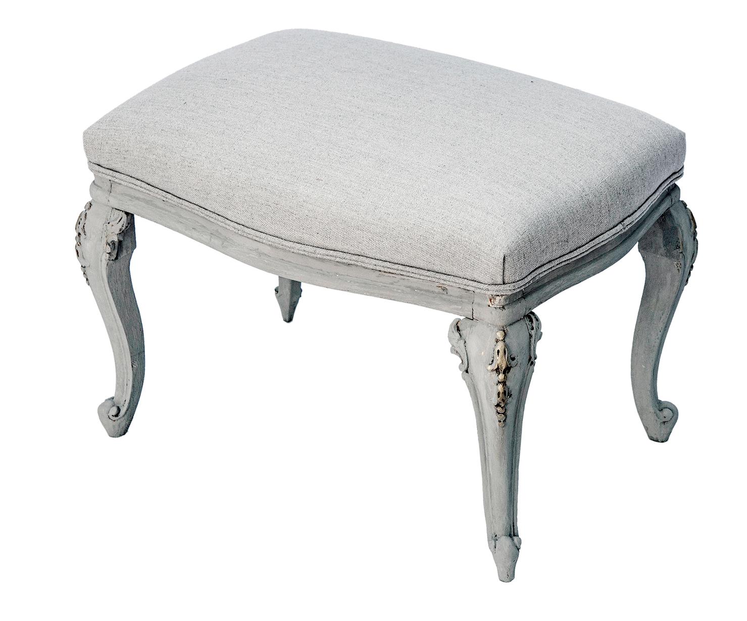 Italian Hand-carved French Linen Vanity Bench  For Sale