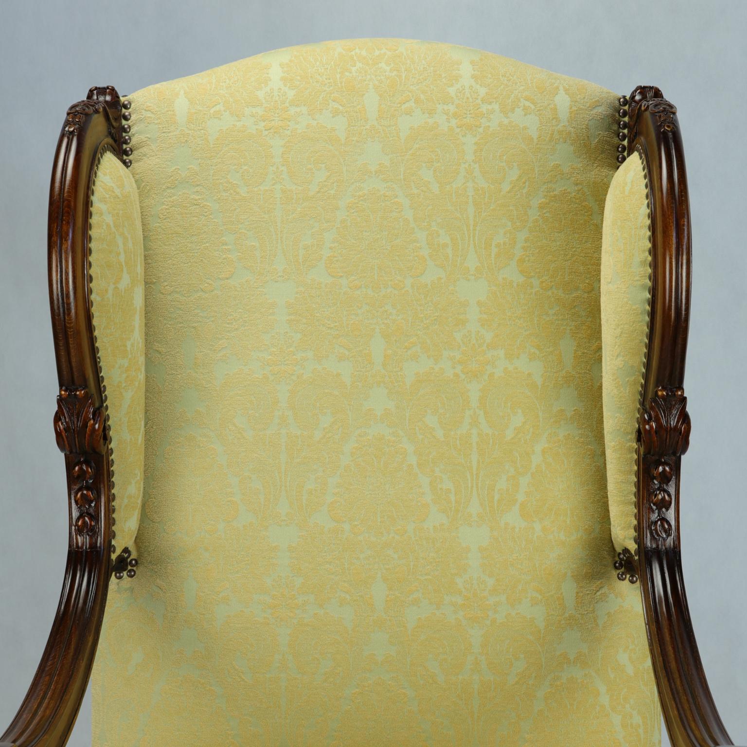 Hand-Carved Fully Restored Hand Carved French Louis XIV Walnut Wingback Armchair, 1800s For Sale