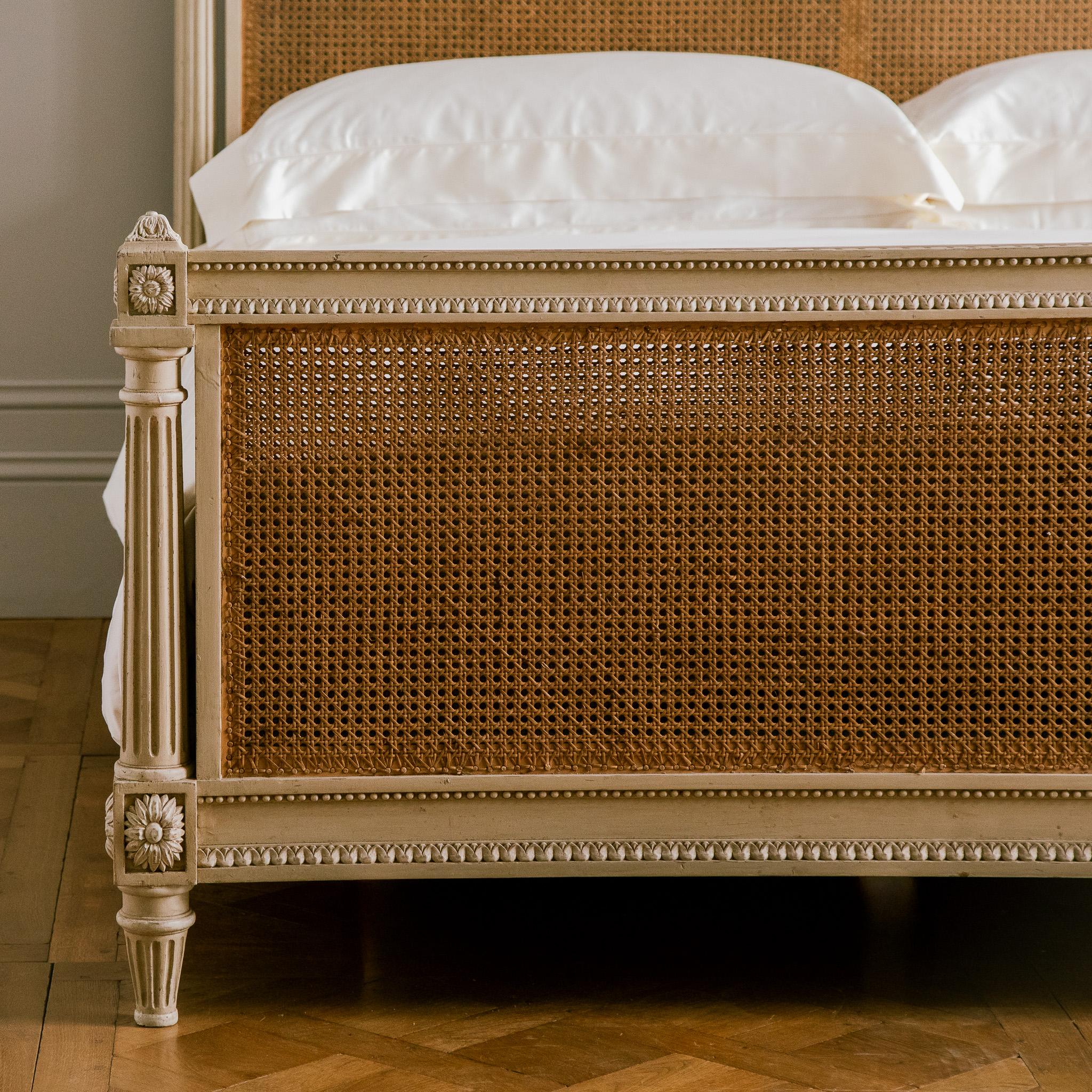 Bergère Bed: US King, Hand Carved in the Louis XVI Style by La Maison London For Sale 1