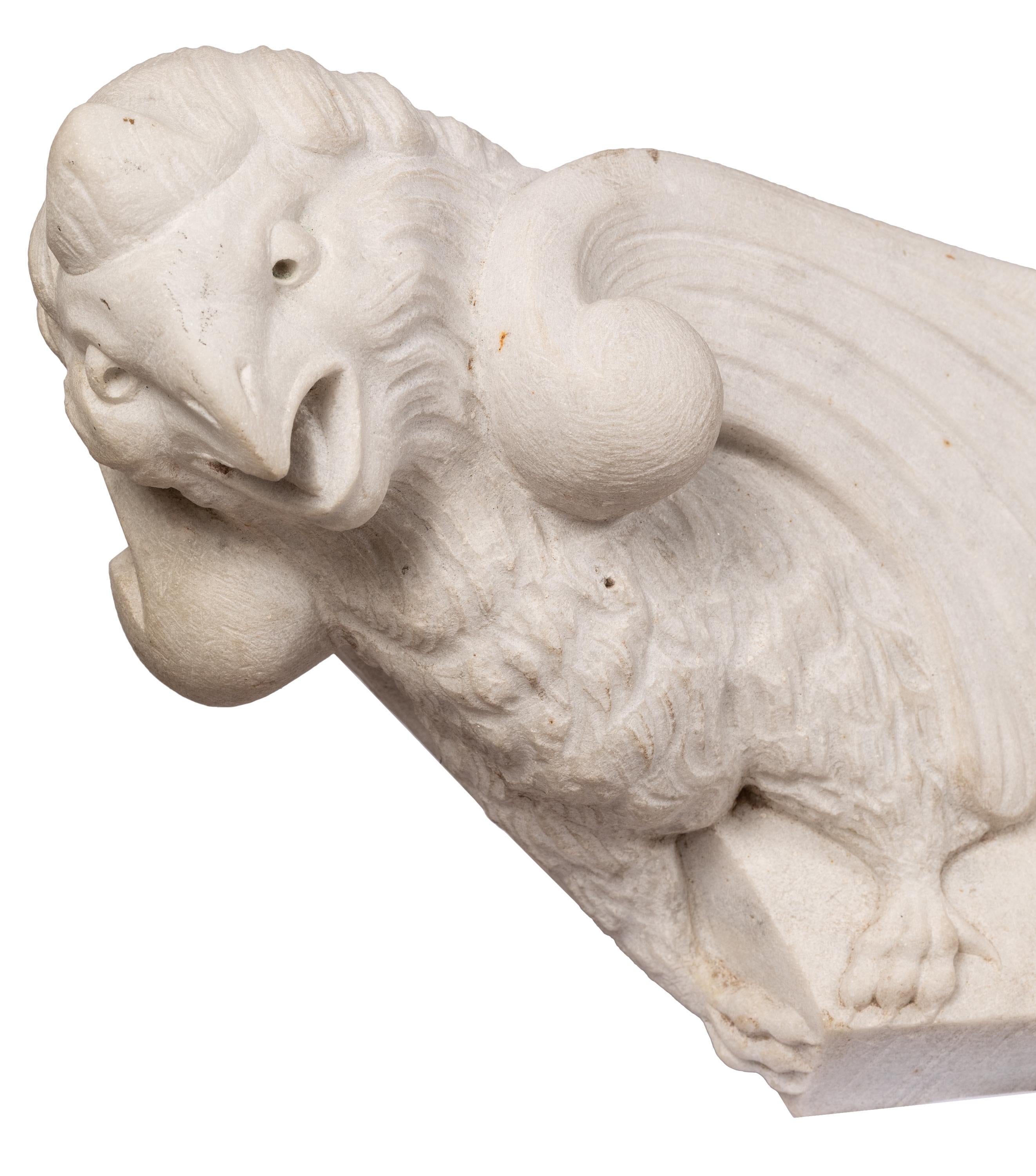 19th Century Salvaged Antique French Marble Architectural Detail, Hand-carved, with Birds For Sale