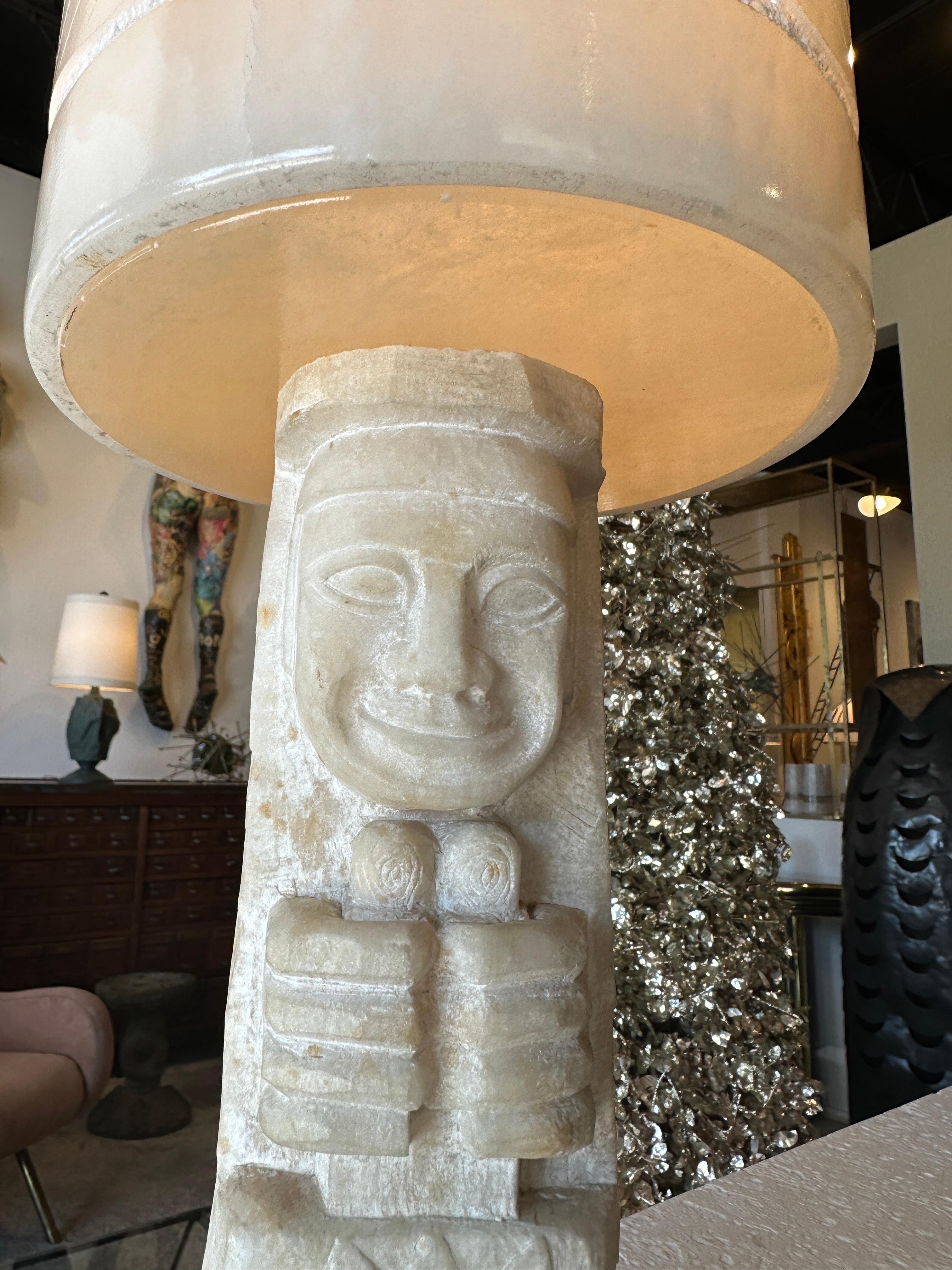 Mid-20th Century Hand Carved French Polynesian Alabaster Table Lamp For Sale