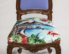 Hand Carved French Side Chairs with Tanzanite Velvet Backs & Silk Scarf Seats