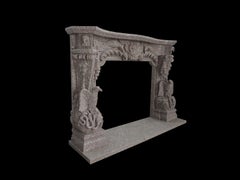 Hand Carved French Style Ornate Granite Eagle Themed Fire Surround