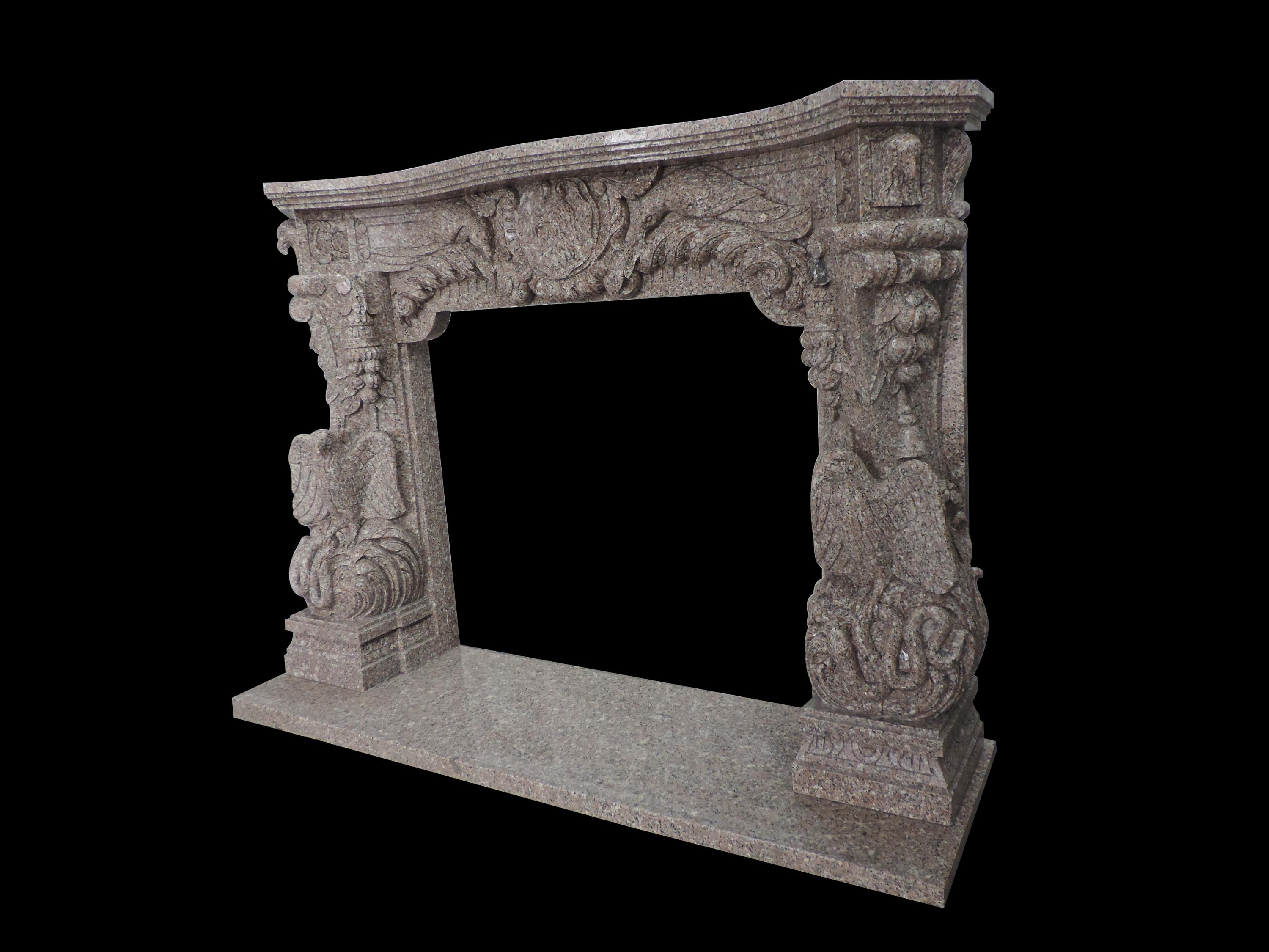 Hollywood Regency Hand Carved French Style Ornate Granite Eagle Themed Fire Surround For Sale