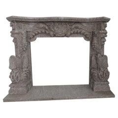 Hand Carved French Style Ornate Granite Eagle Themed Fire Surround