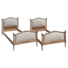 Hand Carved French Upholstered Beds, Pr