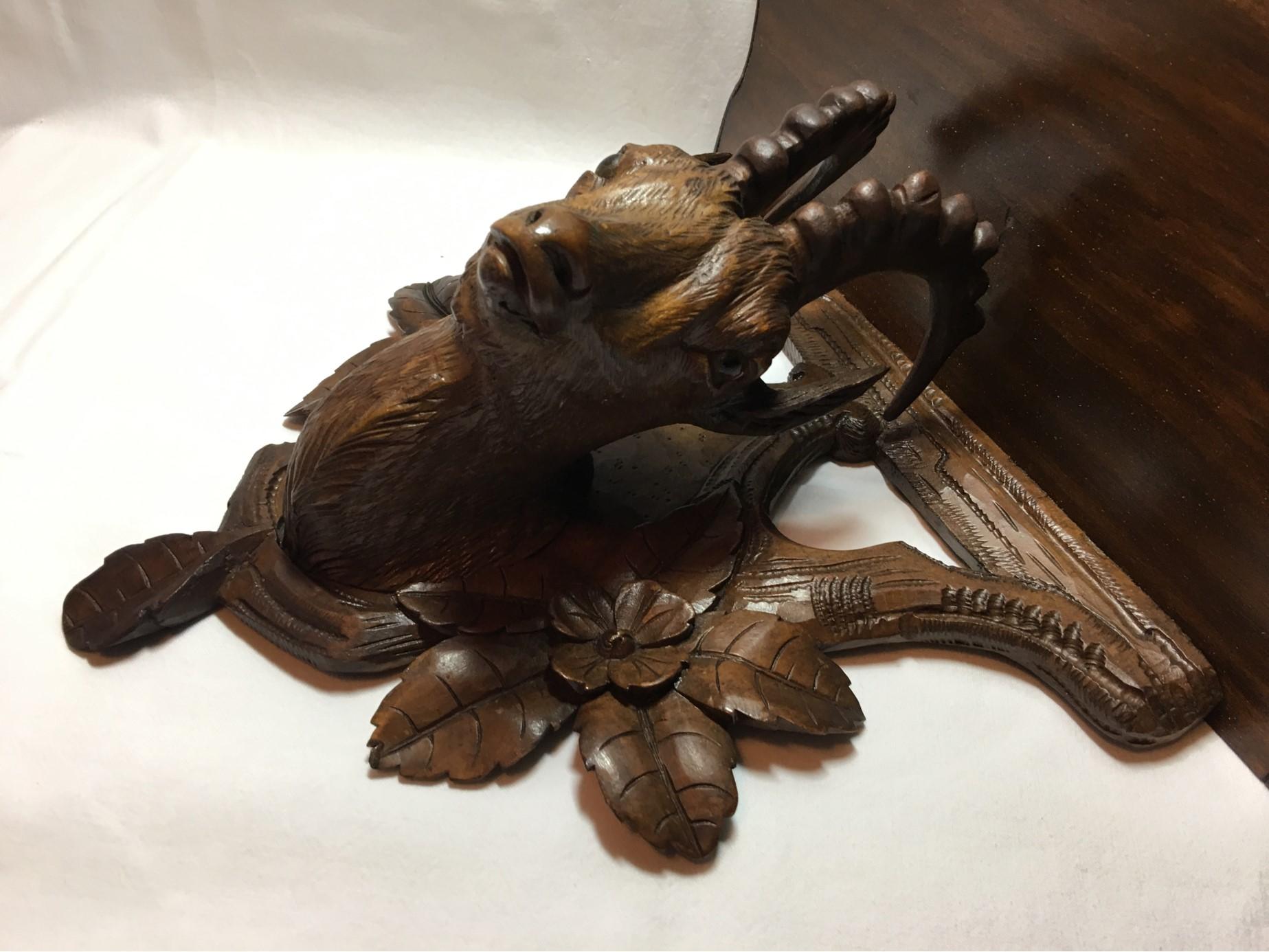 Hand-Carved Hand Carved from the Swiss Black Forest Regions Ibex Wall Decoration Shelf For Sale