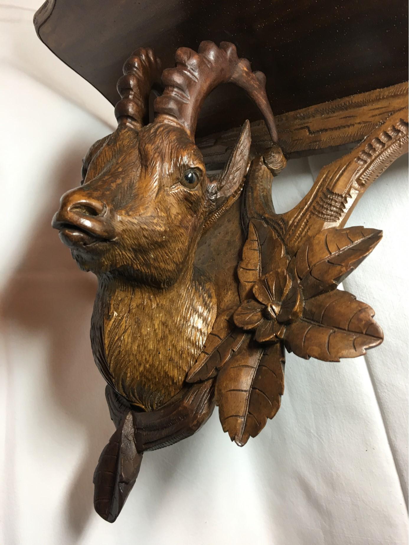 Hand Carved from the Swiss Black Forest Regions Ibex Wall Decoration Shelf For Sale 1
