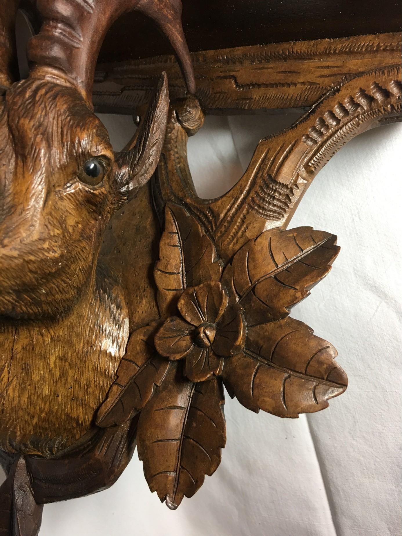 Hand Carved from the Swiss Black Forest Regions Ibex Wall Decoration Shelf For Sale 2