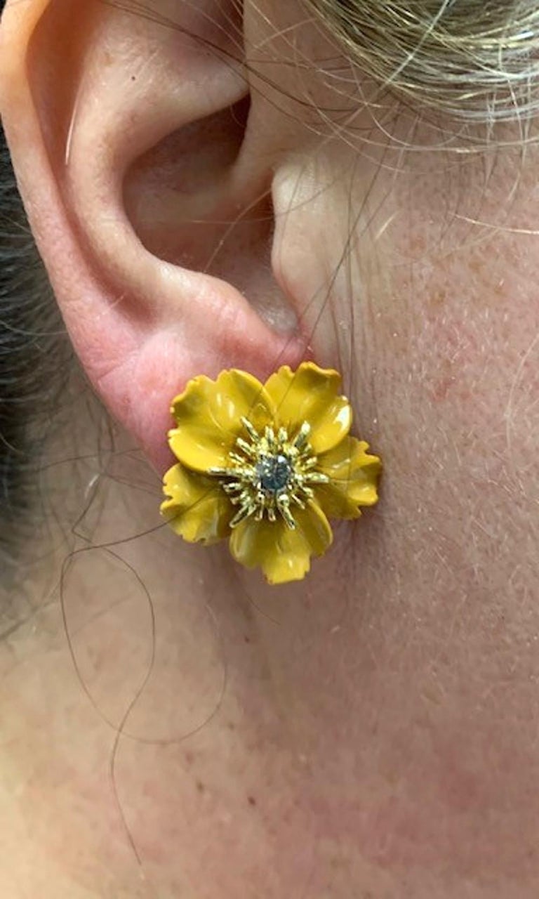 Hand Carved Gemstone Flower Earring Jacket Set 18k Gold and Diamond