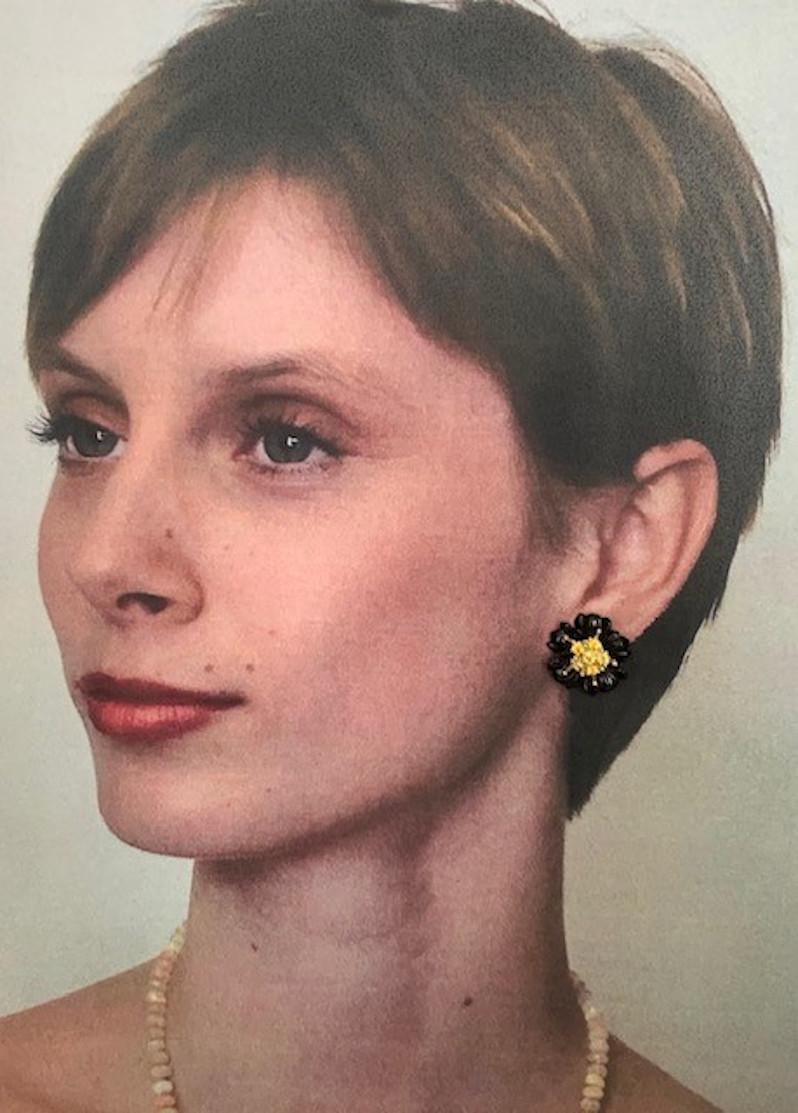 Hand Carved Gemstone Flower Earring Jacket Set 18k Gold & Sapphire Stamen Posts 6