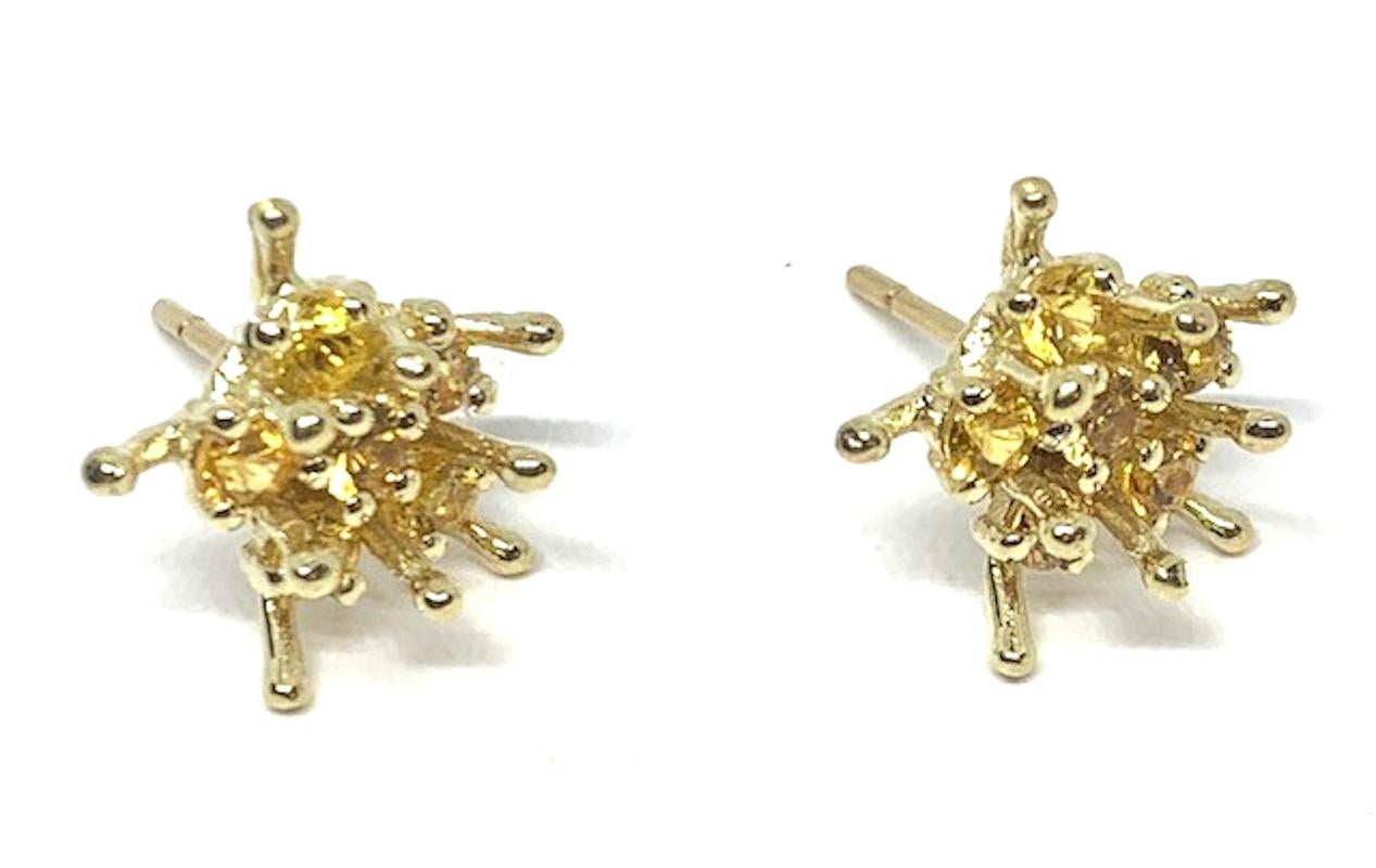 Hand Carved Gemstone Flower Earring Jacket Set 18k Gold & Sapphire Stamen Posts 1