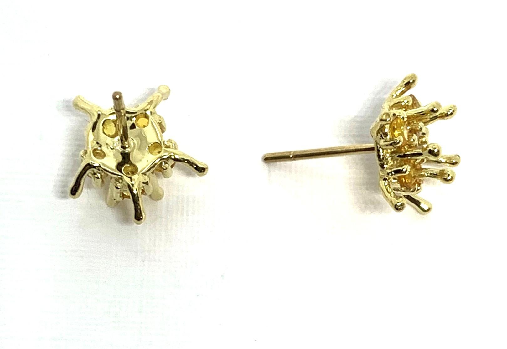 Hand Carved Gemstone Flower Earring Jacket Set 18k Gold & Sapphire Stamen Posts 2