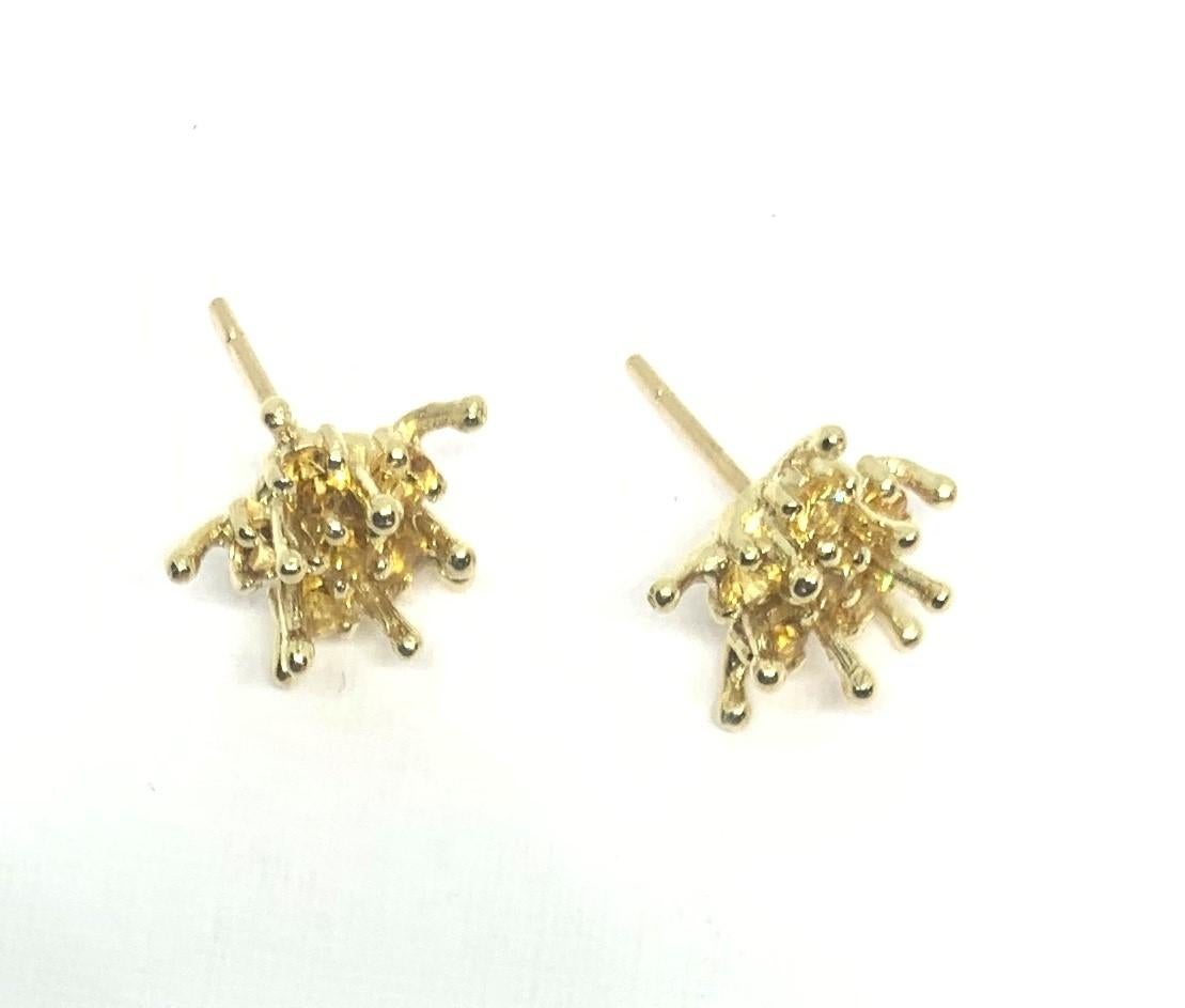 Women's Carved Gemstone Flower Earring Jacket Set with Yellow Sapphire and Gold Posts For Sale