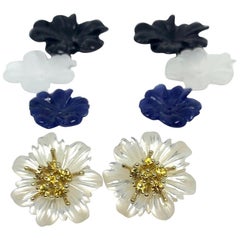 Hand Carved Gemstone Flower Earring Jacket Set 18k Gold & Yellow Sapphire Posts