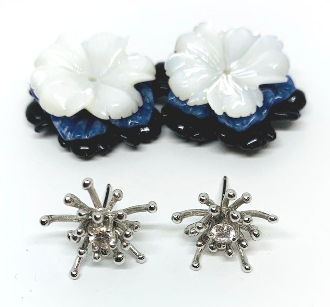  Hand Carved Gemstone Flower Earring Jacket Set with 18k White Gold and Diamonds 1