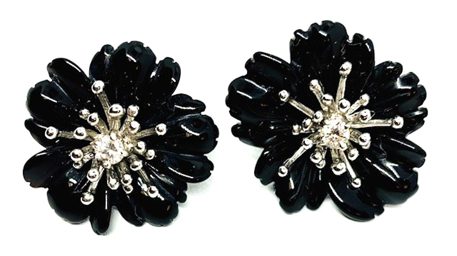  Hand Carved Gemstone Flower Earring Jacket Set with 18k White Gold and Diamonds 2