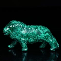Hand Carved Genuine Malachite Lion Sculpture from the Congo