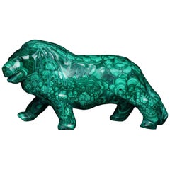 Hand Carved Genuine Malachite Lion Sculpture from the Congo