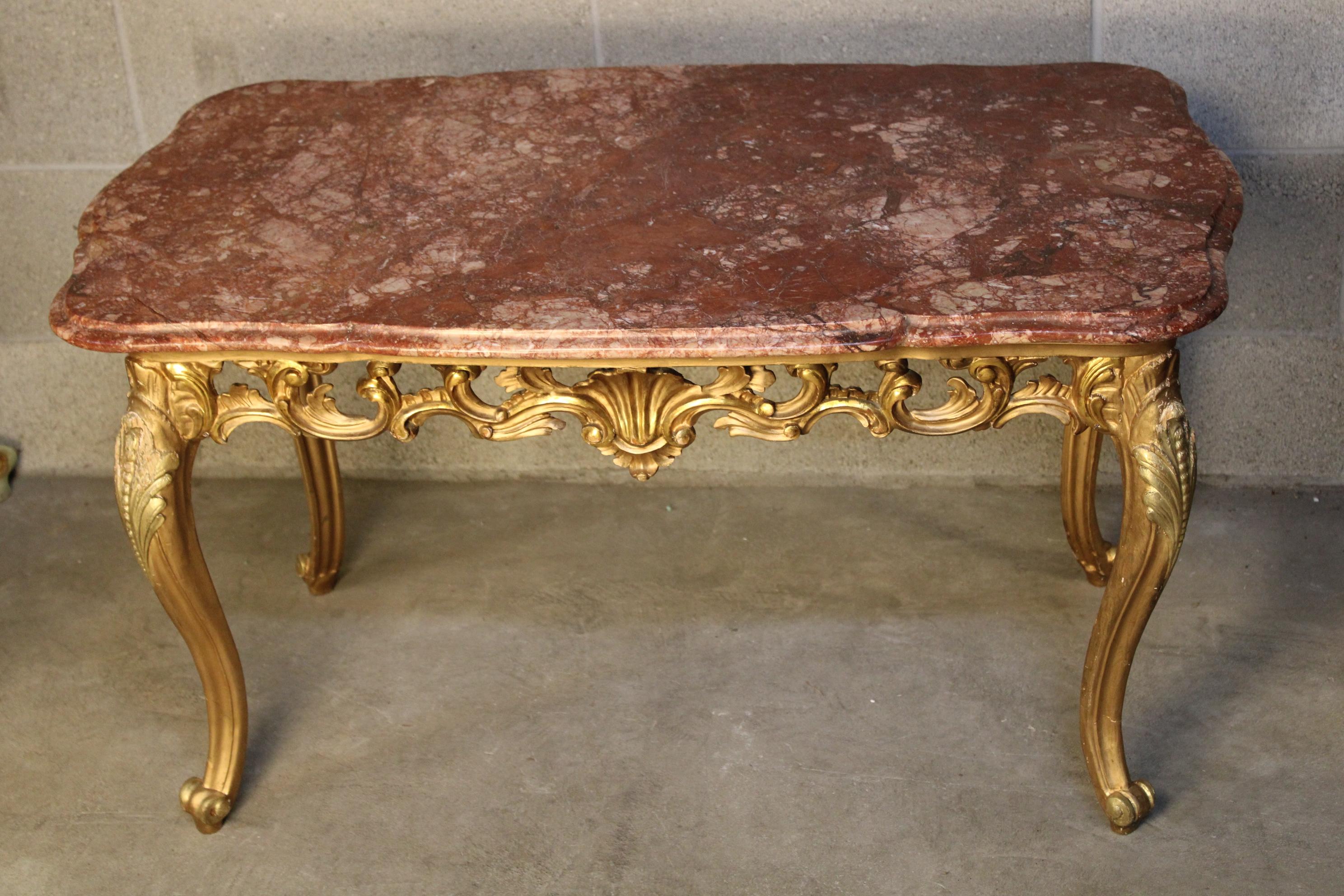 A Louis XV style hand carved giltwood sofa table with italian marble
beautiful item in good condition 
Early XX. century about 1920-1930 
will be shipped inside a secured wood box.
 