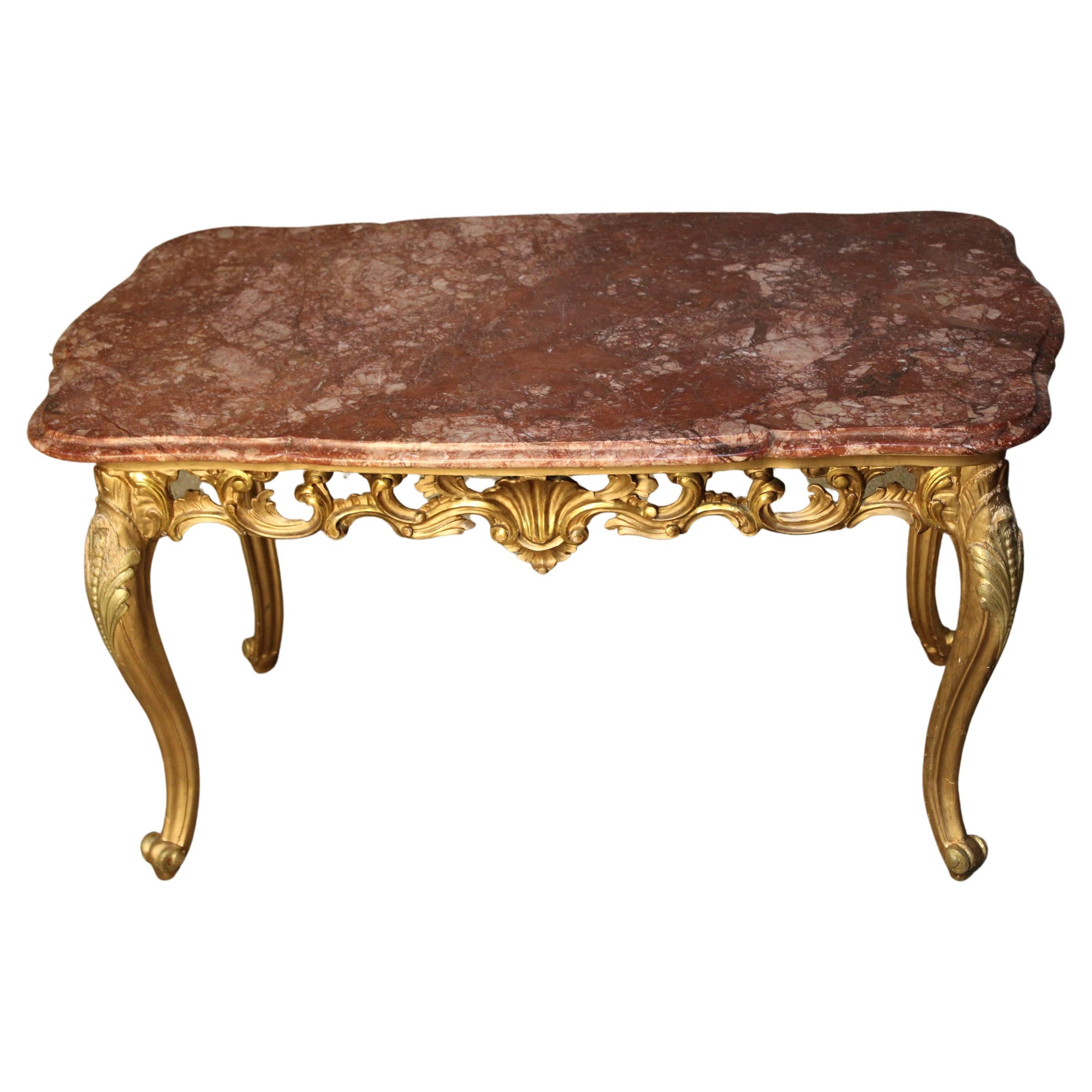  Italian Gilded wood Center Table with Marble Top For Sale