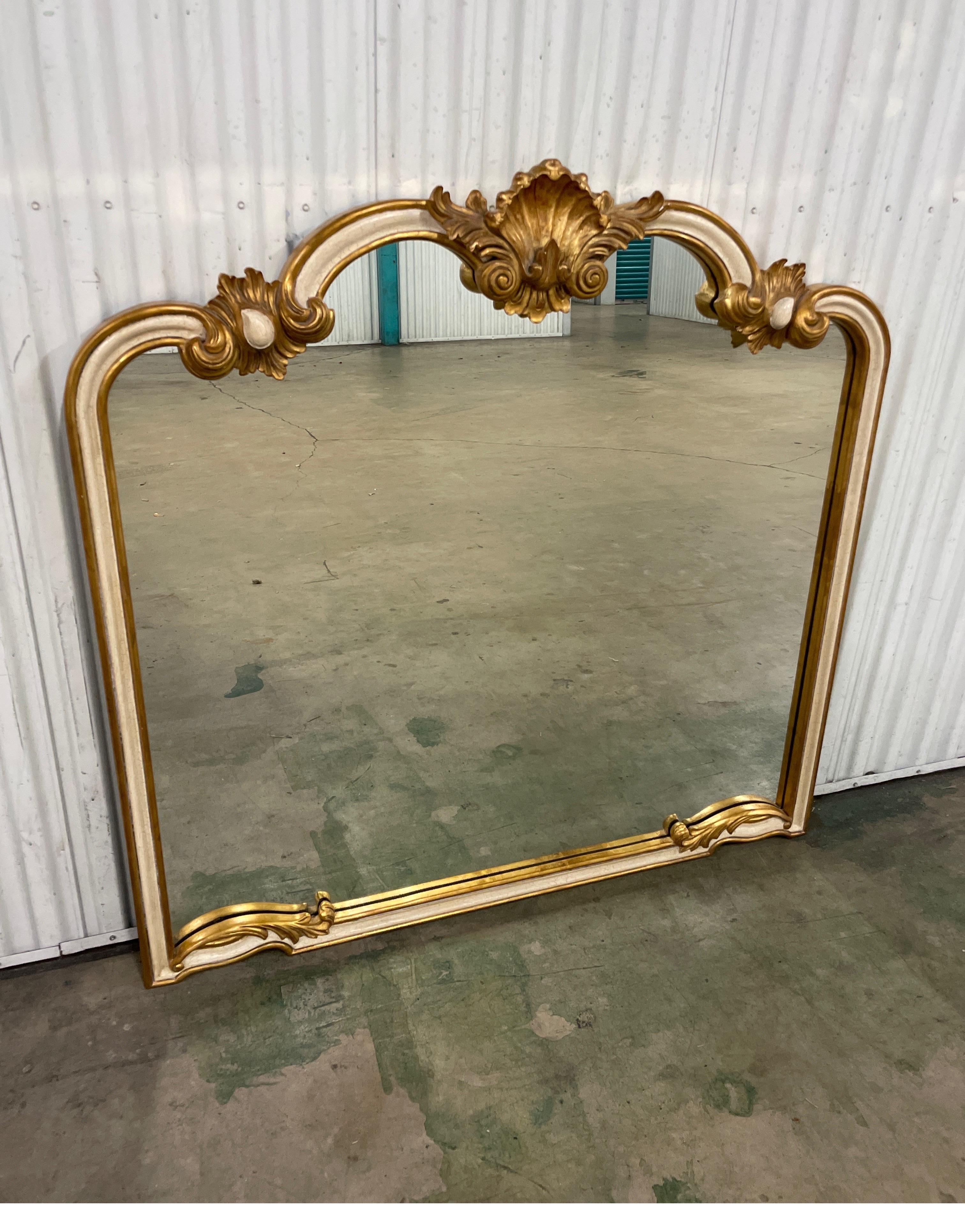 Hollywood Regency Hand Carved & Gilded Mantel Mirror by Harrison & Gil For Sale