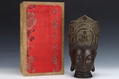 Handgeschnitzt Vergoldet & PolychromeAgarholz Guanyin Buddha Kopf Skulptur