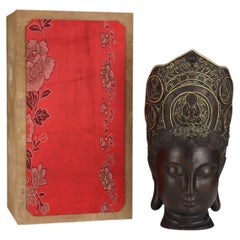Handgeschnitzt Vergoldet & PolychromeAgarholz Guanyin Buddha Kopf Skulptur