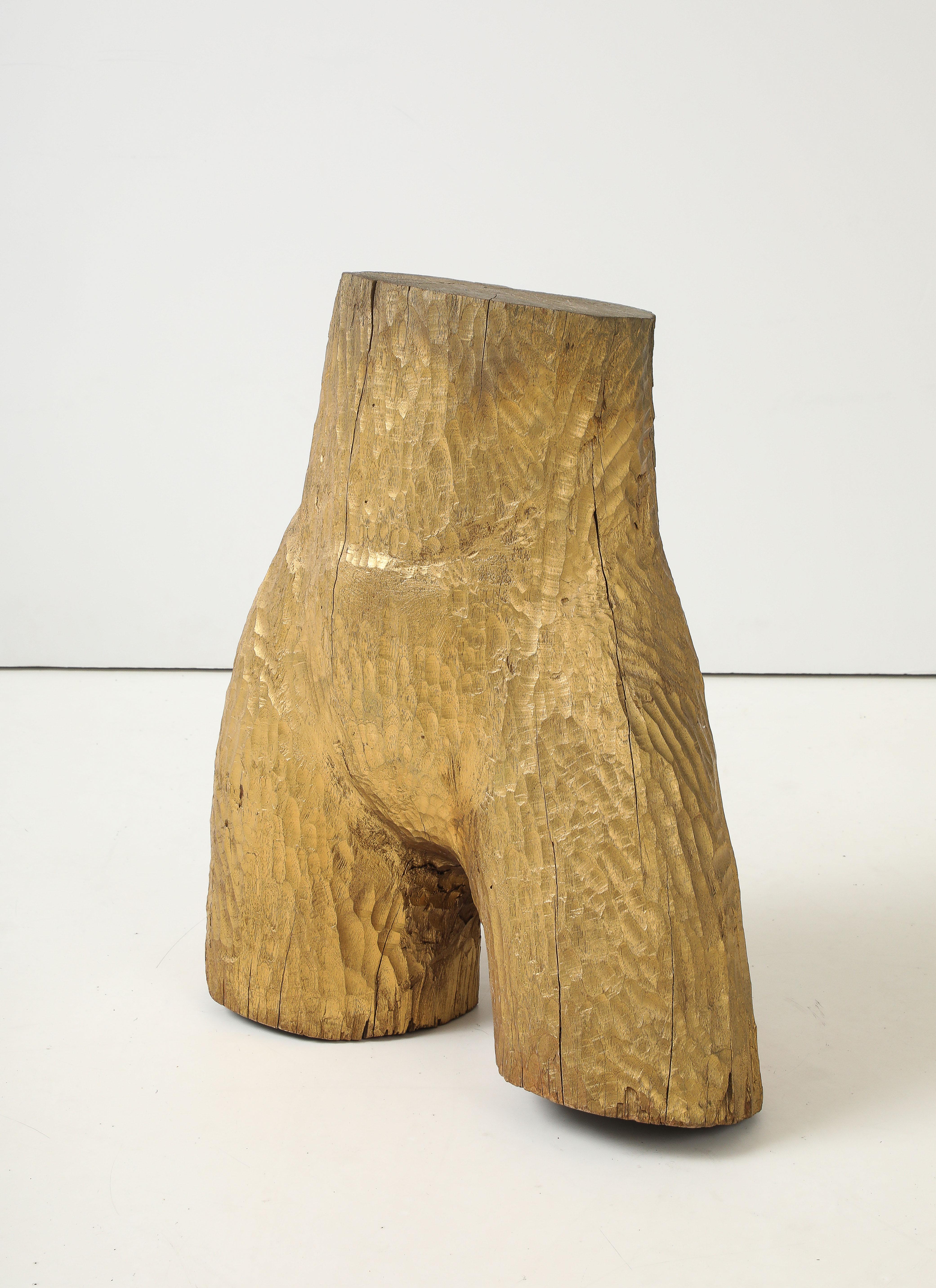 Large scale hand carved and gilded torso sculpture made from a tree branch, 