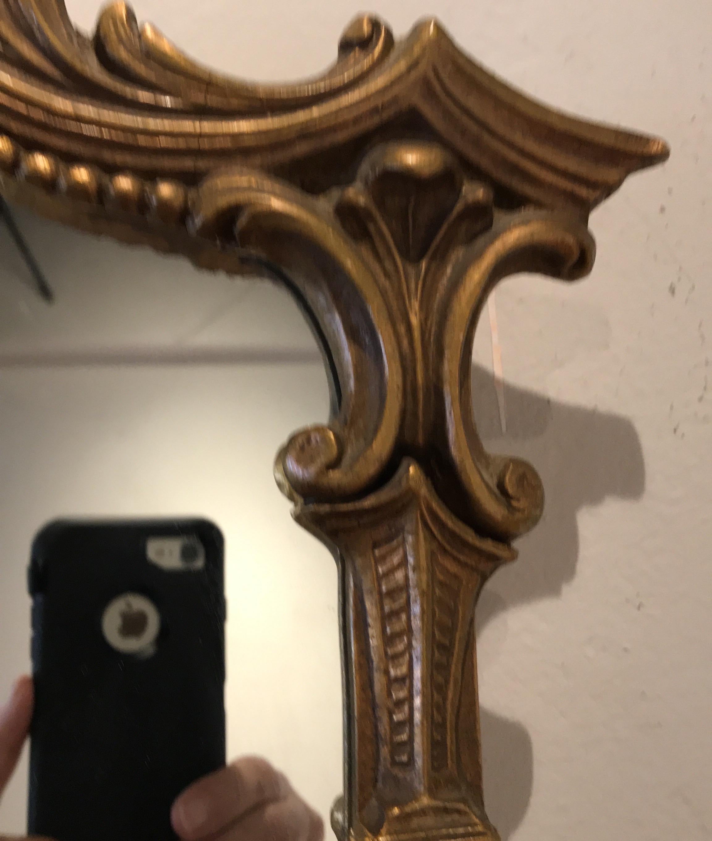 Hand Carved and Gilded Vintage Pagoda Mirror by Decorative Arts In Good Condition In West Palm Beach, FL