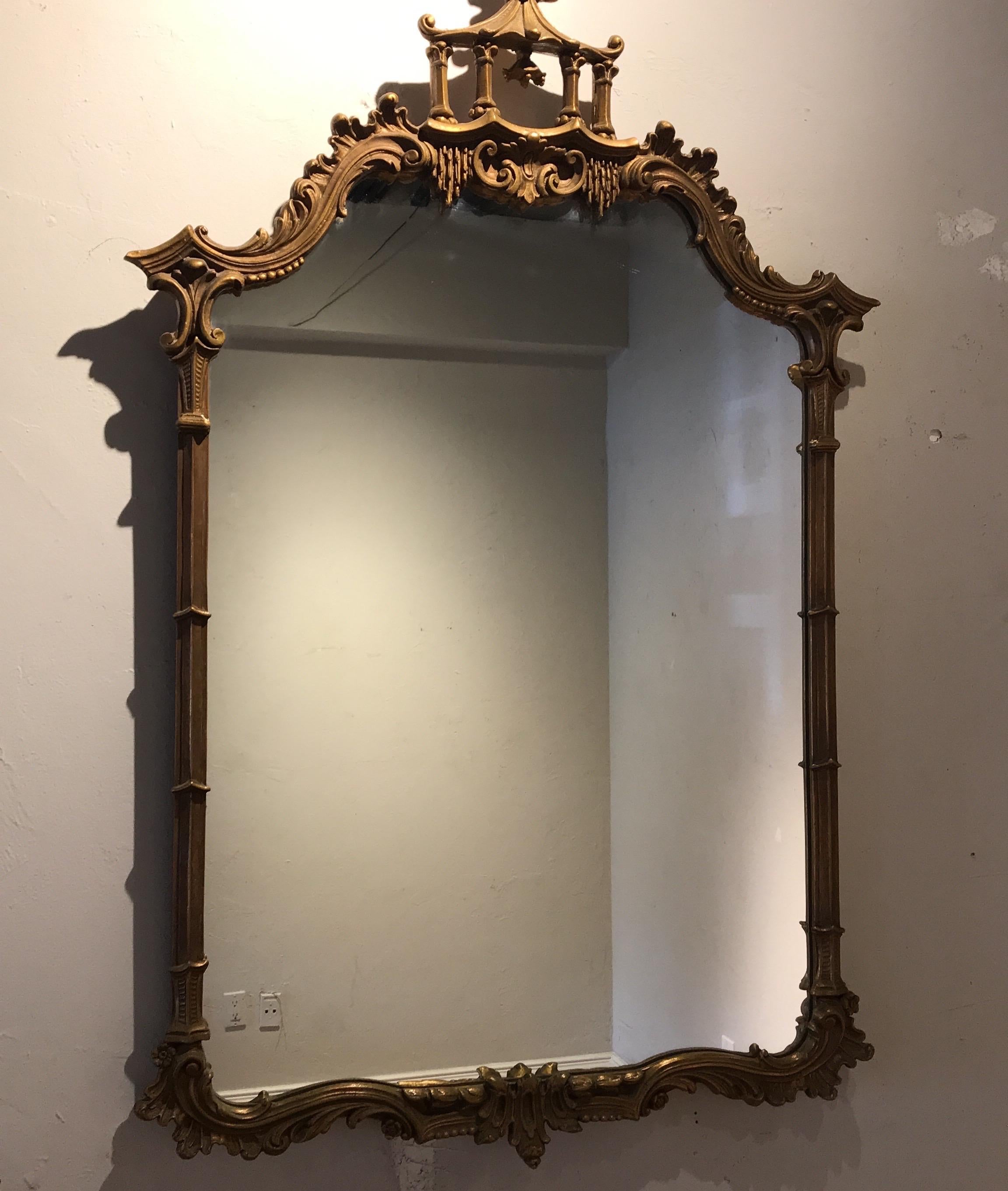 Hand Carved and Gilded Vintage Pagoda Mirror by Decorative Arts 3