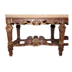 Hand Carved & Gilded Window Benches w/ Leather Seats