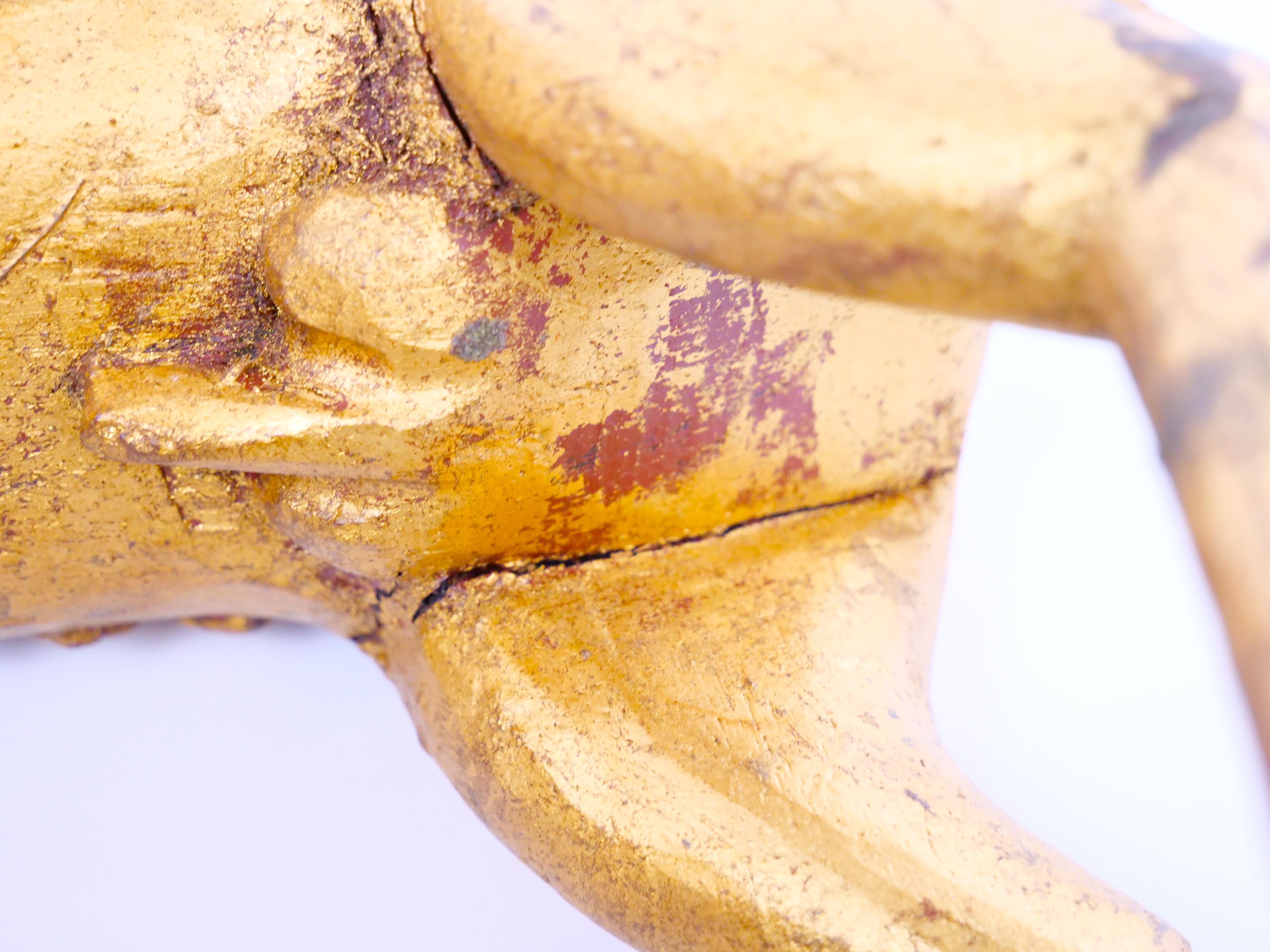 Hand Carved Gilt Gold Animal Sculpture / Wood Base Decorative Piece For Sale 5