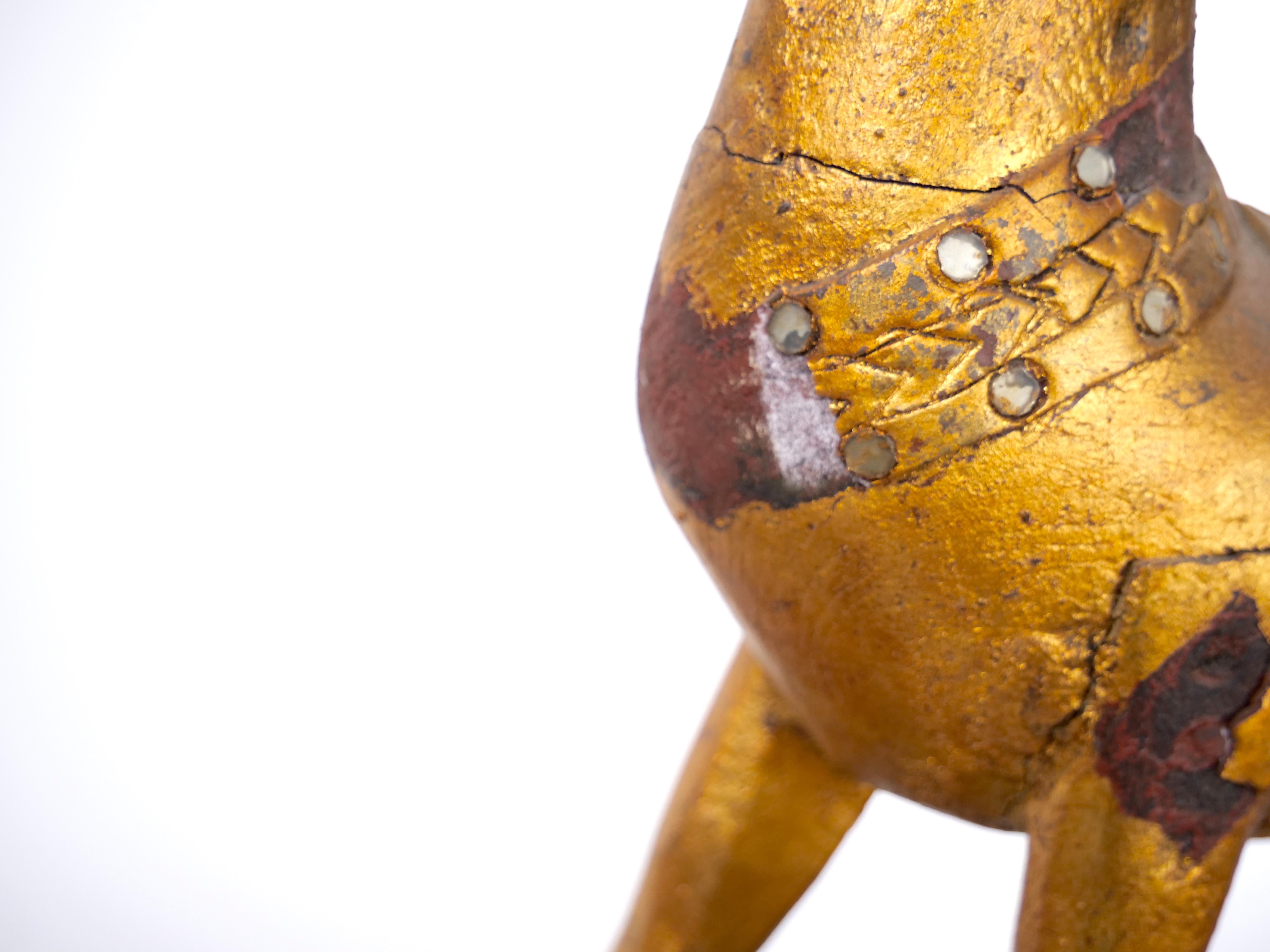  Sculpture d'animal en or doré sculptée à la main/pièce décorative à base en bois en vente 6
