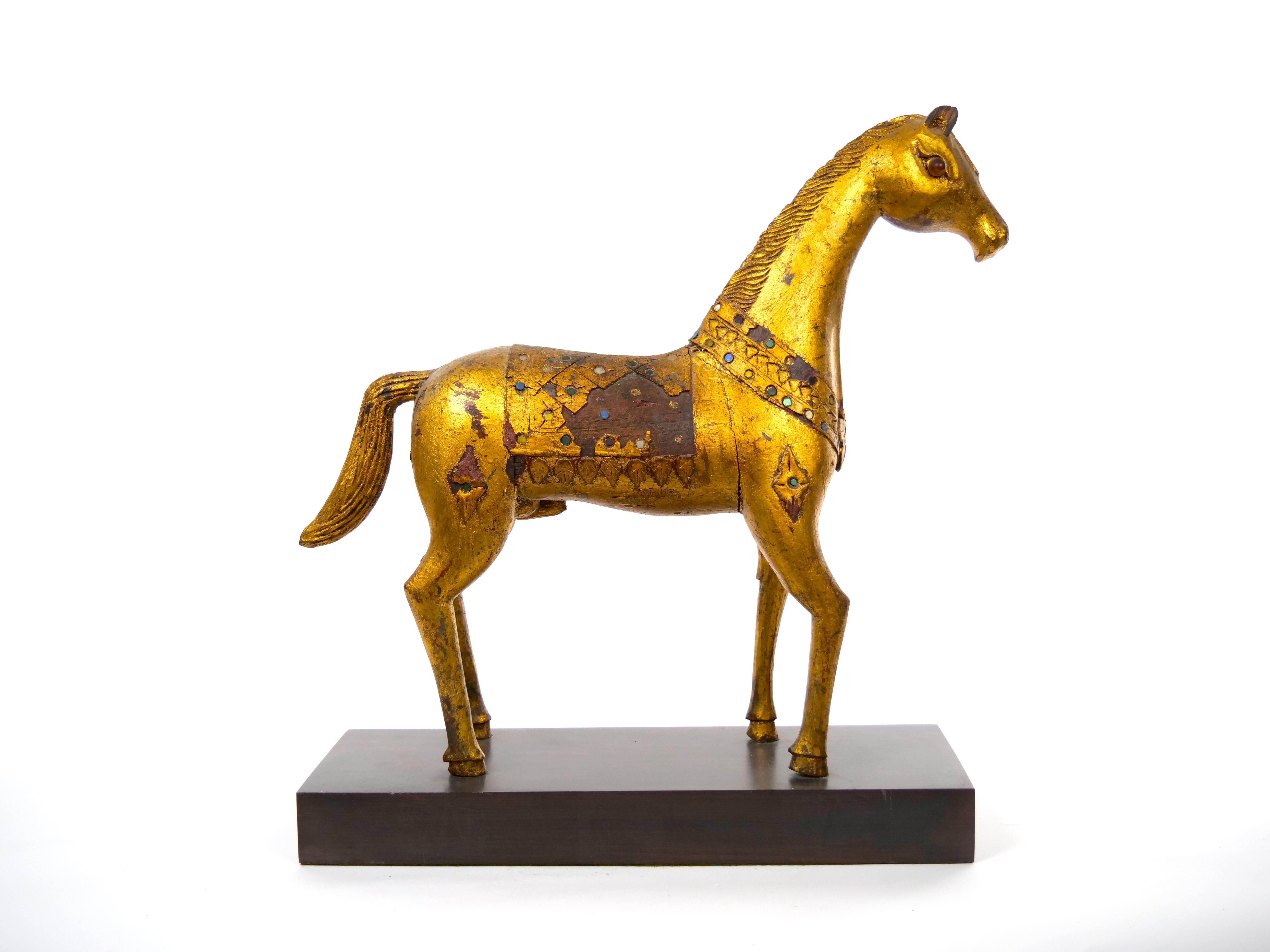 Hollywood Regency Hand Carved Gilt Gold Animal Sculpture / Wood Base Decorative Piece For Sale