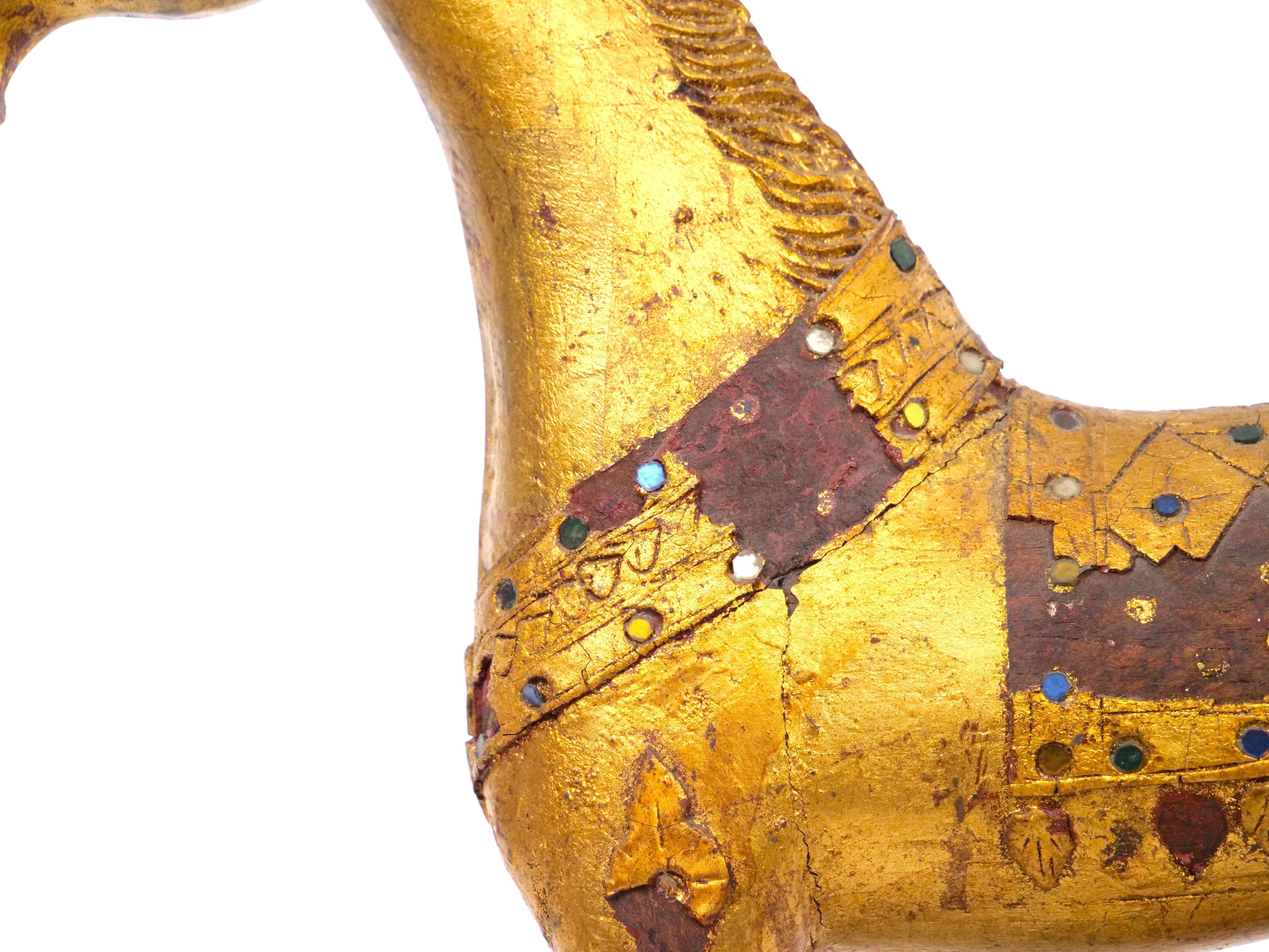 Hand-Carved Hand Carved Gilt Gold Animal Sculpture / Wood Base Decorative Piece For Sale