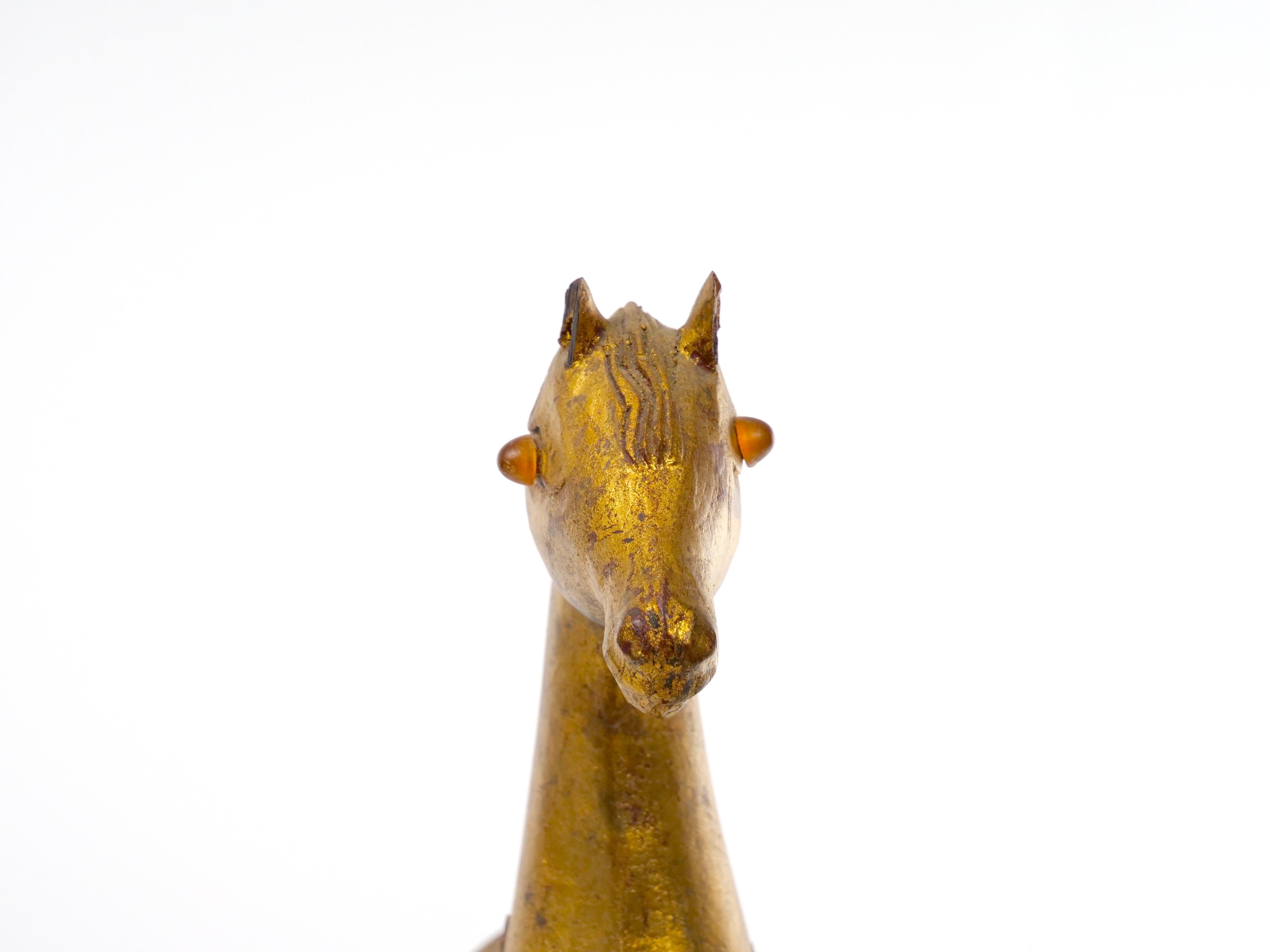 Gold Leaf Hand Carved Gilt Gold Animal Sculpture / Wood Base Decorative Piece For Sale