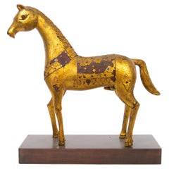 Hand Carved Gilt Gold Animal Sculpture / Wood Base Decorative Piece