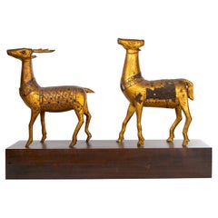 Hand Carved Gilt Gold Animal Sculpture / Wood Base Decorative Piece