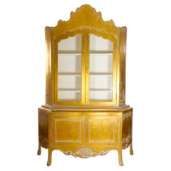 Used Hand Carved Gilt Gold Painted Exterior Two Part Display Cabinet