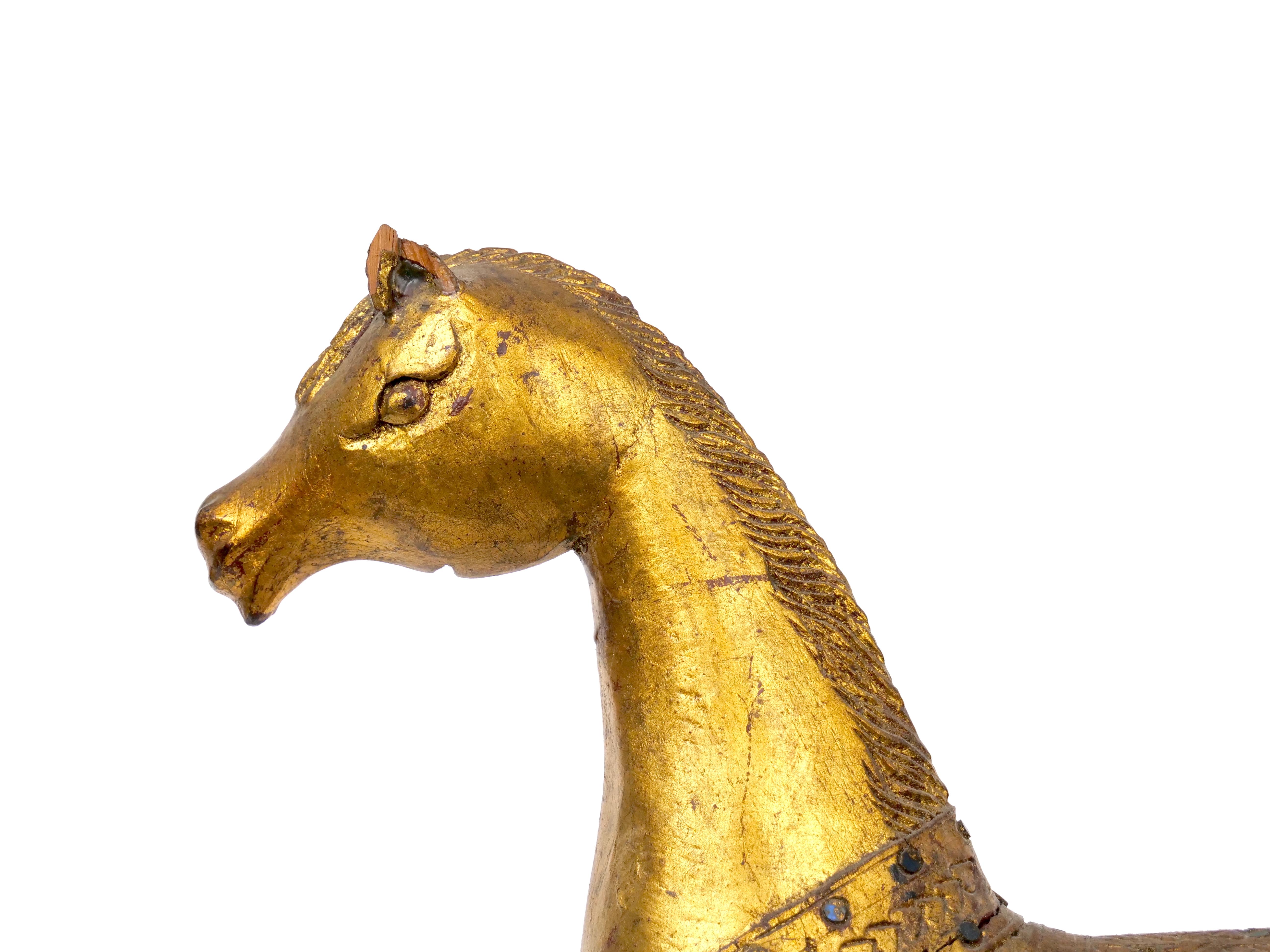 Hand-Carved Hand Carved Gilt Gold / Wood Base Decorative Horse Sculpture For Sale