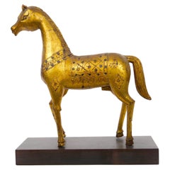 Vintage Hand Carved Gilt Gold / Wood Base Decorative Horse Sculpture
