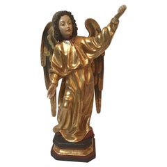 Hand Carved Giltwood Angel Sculpture By Val Gardena