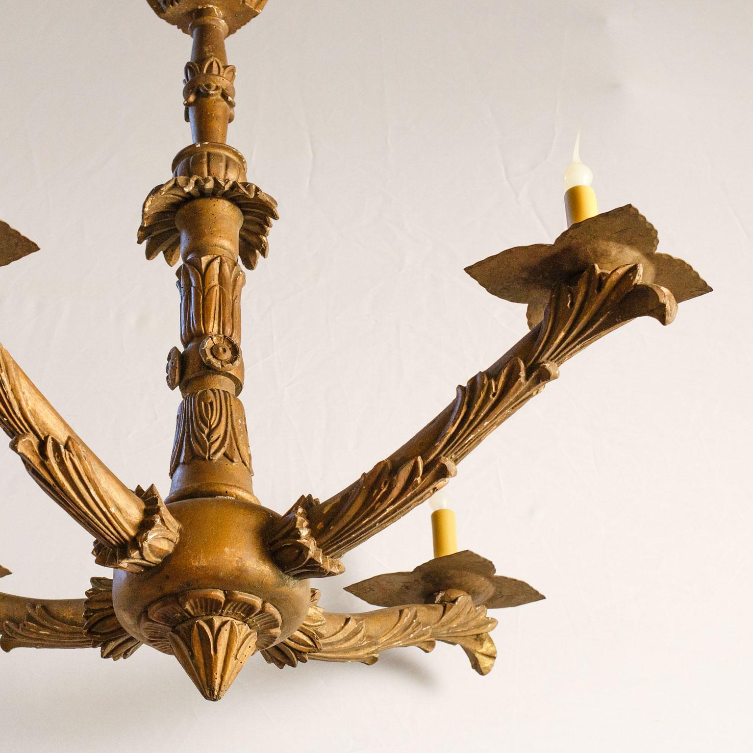 Hand-Carved Rare Italian  Antique Carved Wood Chandelier
