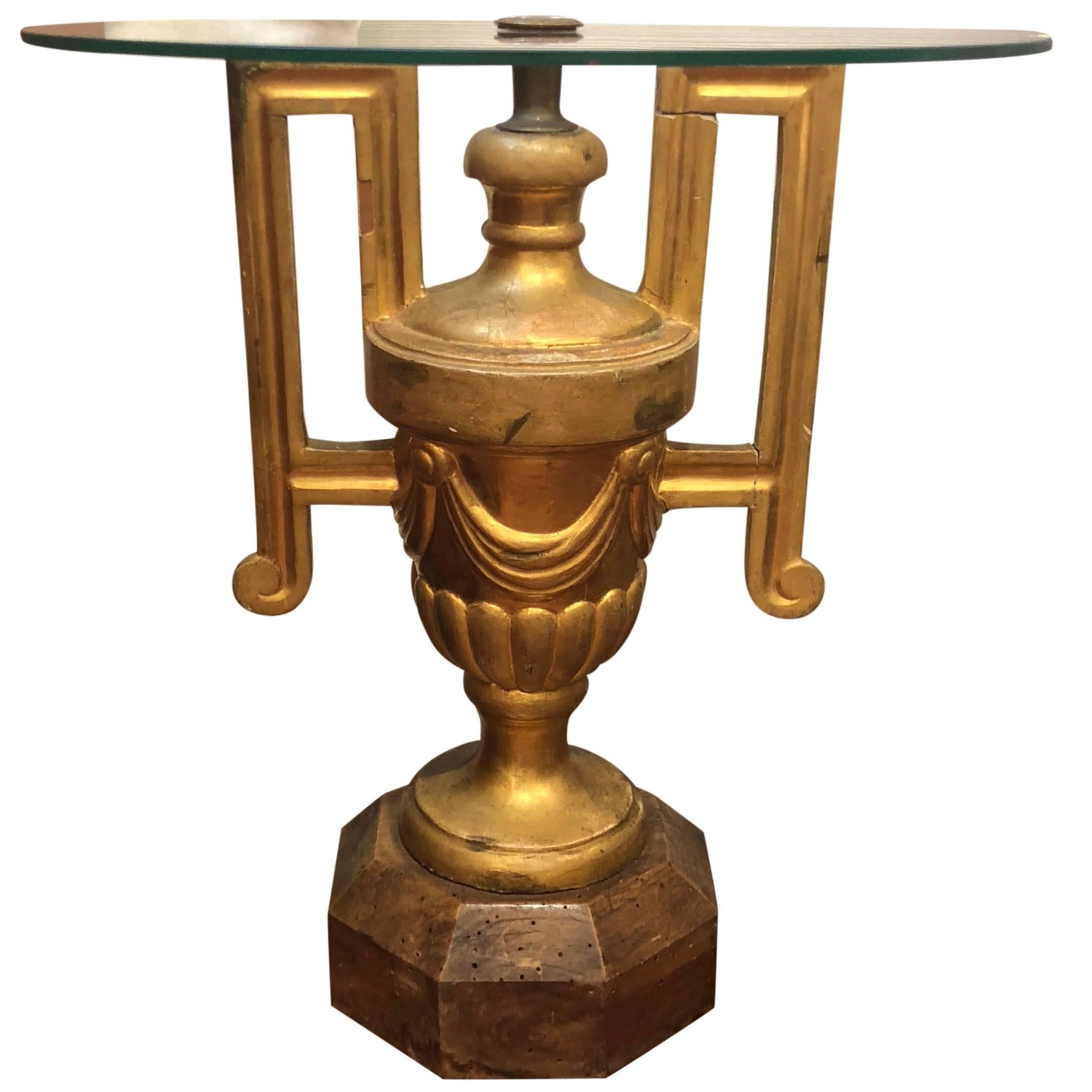 Italian Hand-Carved Giltwood Churn Urn Side Table For Sale
