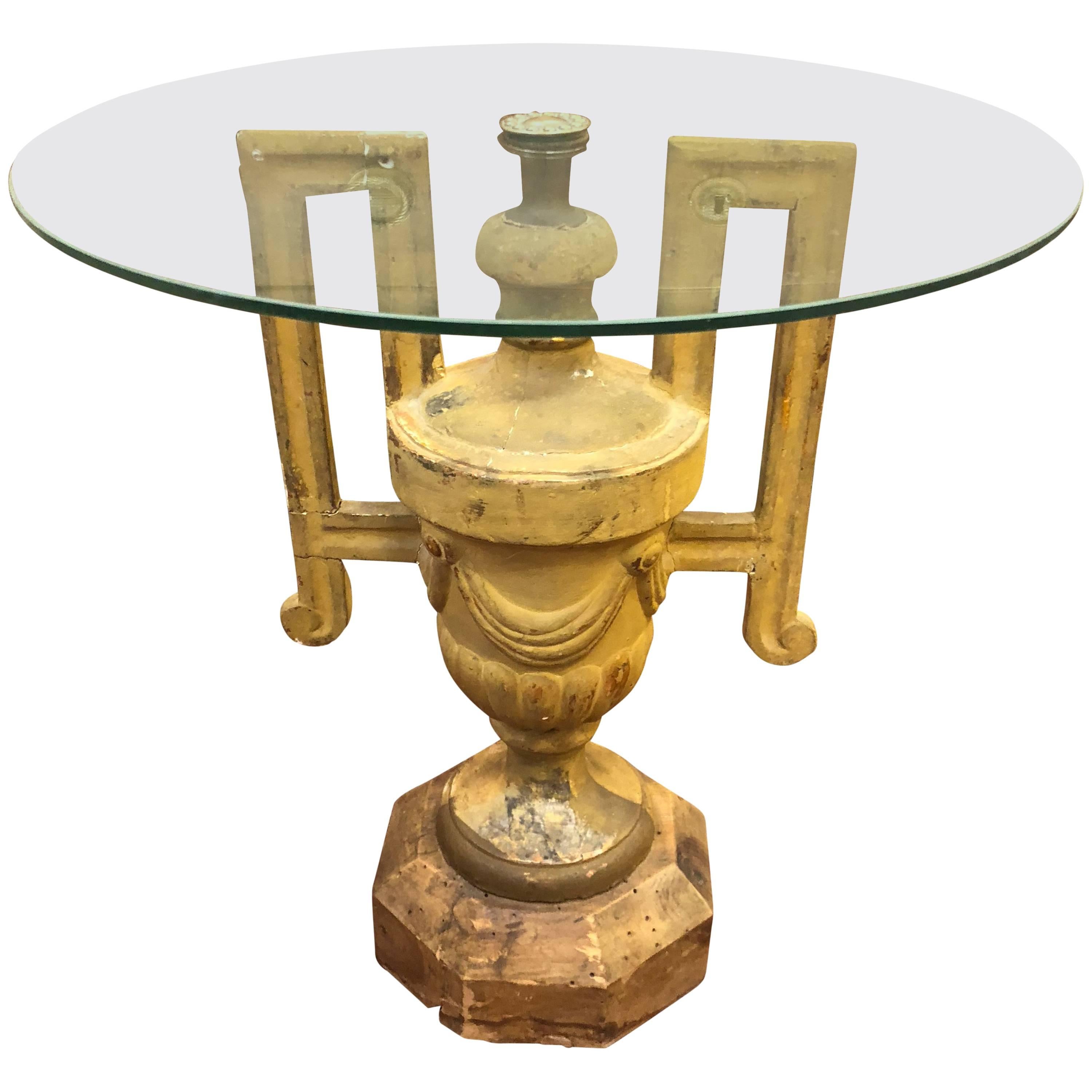 Hand-Carved Giltwood Churn Urn Side Table For Sale