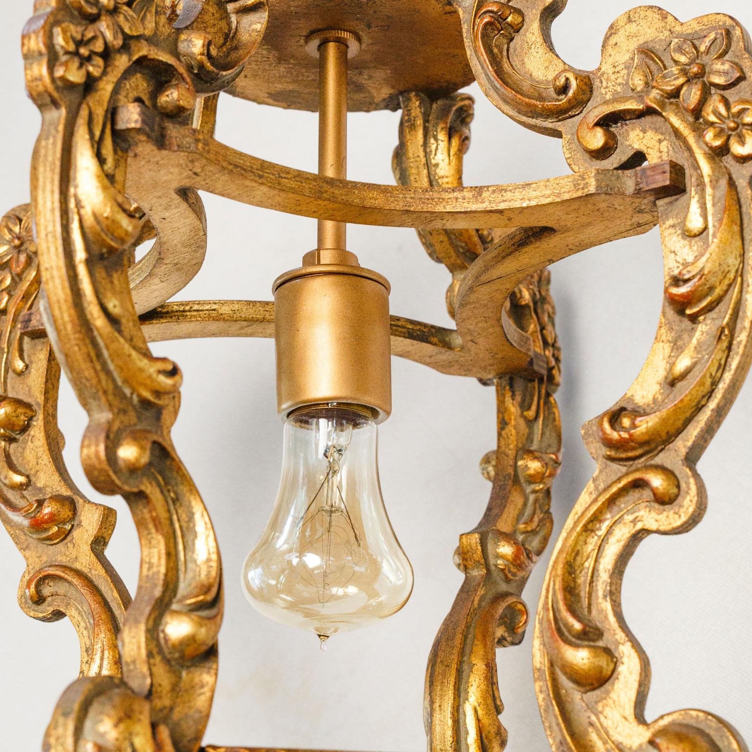 Louis XV Hand Carved Giltwood Italian Lantern with floral and scroll design. 